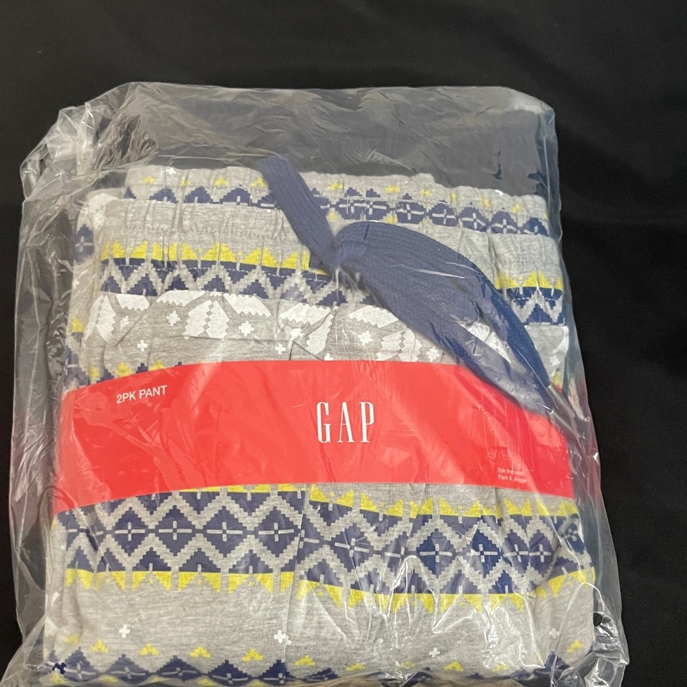 GAP pajama pants 2pack Gray and Blue Geometric Pants with Yellow Accents
